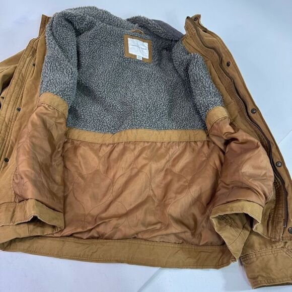 American Eagle Coat Men XL Lined Waxed Canvas Jacket Workmans Brown Sherpa Chore - Picture 2 of 10